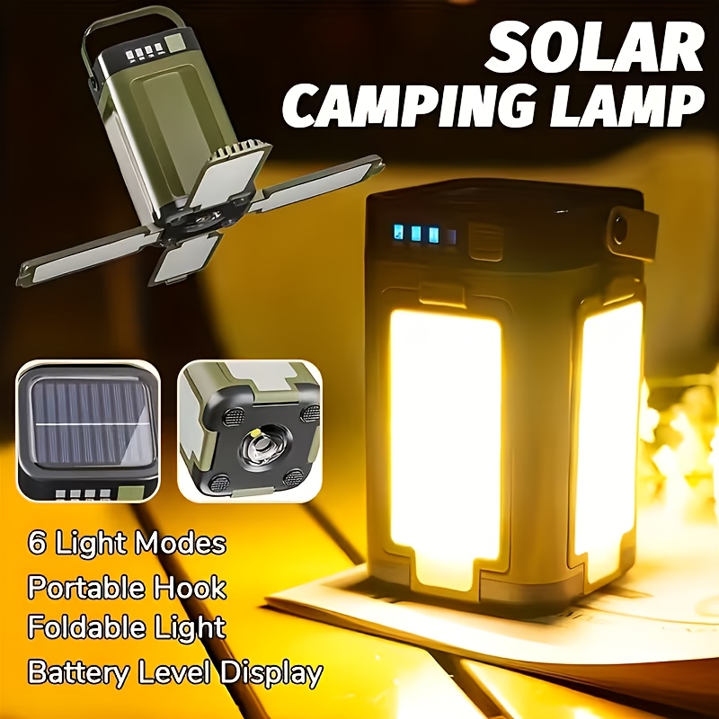 Outdoor Power Bank - ไฟแคมป์ปิ้งพกพาพลังงานแสงอาทิตย์ ชาร์จไฟด้วยพลังงานแสงอาทิตย์ พับเก็บได้ แบตเตอรี่สำรอง 2000mah พร้อมหน้าจอแสดงผลอัจฉริยะ
