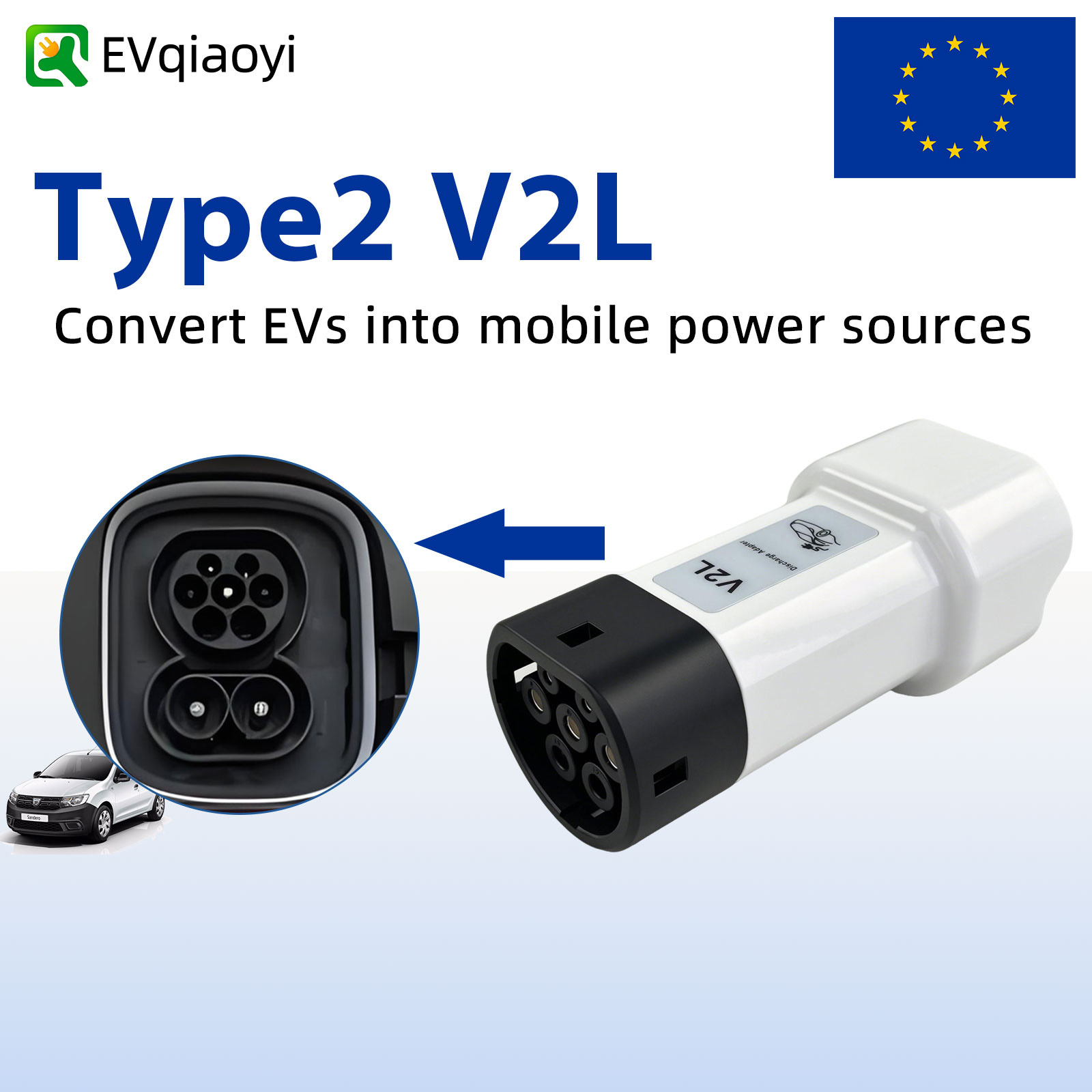 Outdoor Power Inc - ปลั๊กปล่อยไฟ EVqiaoyi 16A Type2 V2L เหมาะสำหรับรถยนต์ไฟฟ้า