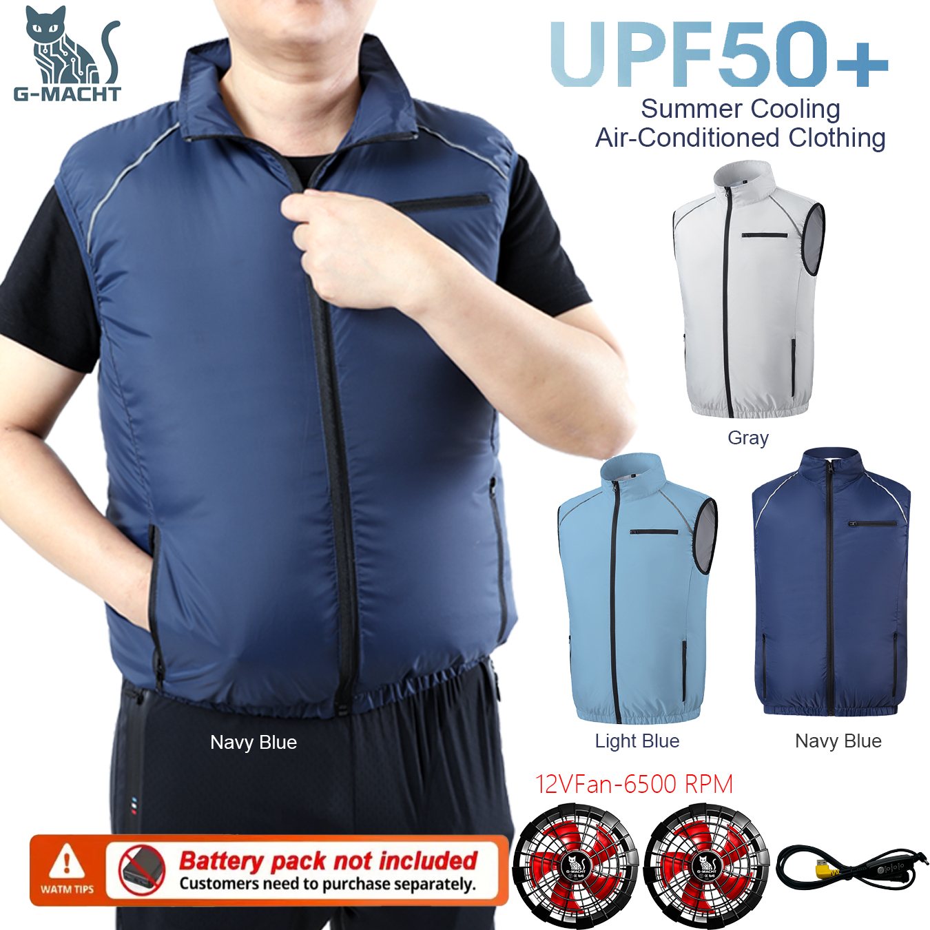 Outdoor Power Not Working - เสื้อพัดลมระบายความร้อน USB VestG-MACHT เสื้อผ้าปรับอากาศสำหรับฤดูร้อนสำหรับงานกลางแจ้งและตกปลา (ไม่รวมแหล่งจ่ายไฟ)