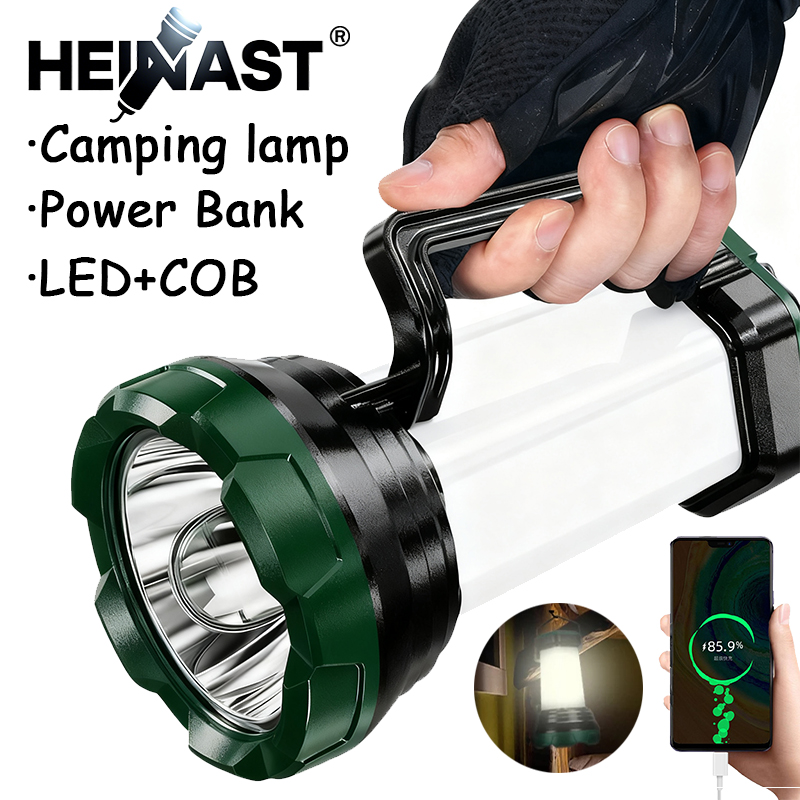 Outdoor Power Bank - ไฟฉาย LED ที่มีประสิทธิภาพแบบพกพาพร้อมโคมไฟตั้งแคมป์ COB ไฟฉายมือถือแบบชาร์จไฟได้ USB