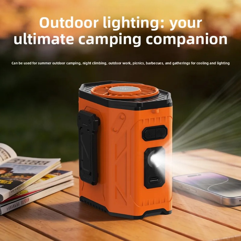 Outdoor Power Bank - พัดลมคล้องคอแบบพกพาสำหรับงานกลางแจ้ง แบตเตอรี่ 3600mAh ชาร์จซ้ำได้ พร้อมไฟ LED