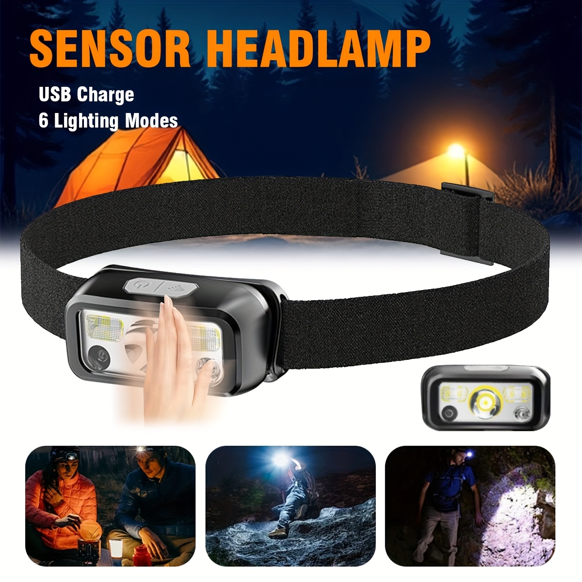 Outdoor Power Head - ไฟหน้าแบบเซ็นเซอร์ LED COB อันทรงพลัง ไฟหน้าแบบชาร์จ USB