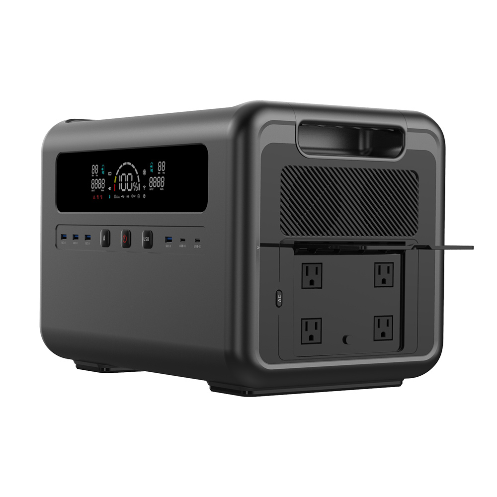 Outdoor Power Station - เครื่องกำเนิดพลังงานแสงอาทิตย์ 2400W, สถานีพลังงานแบบพกพาความจุขนาดใหญ่สำหรับสำรองไฟบ้าน ตั้งแคมป์กลางแจ้ง และกรณีฉุกเฉิน
