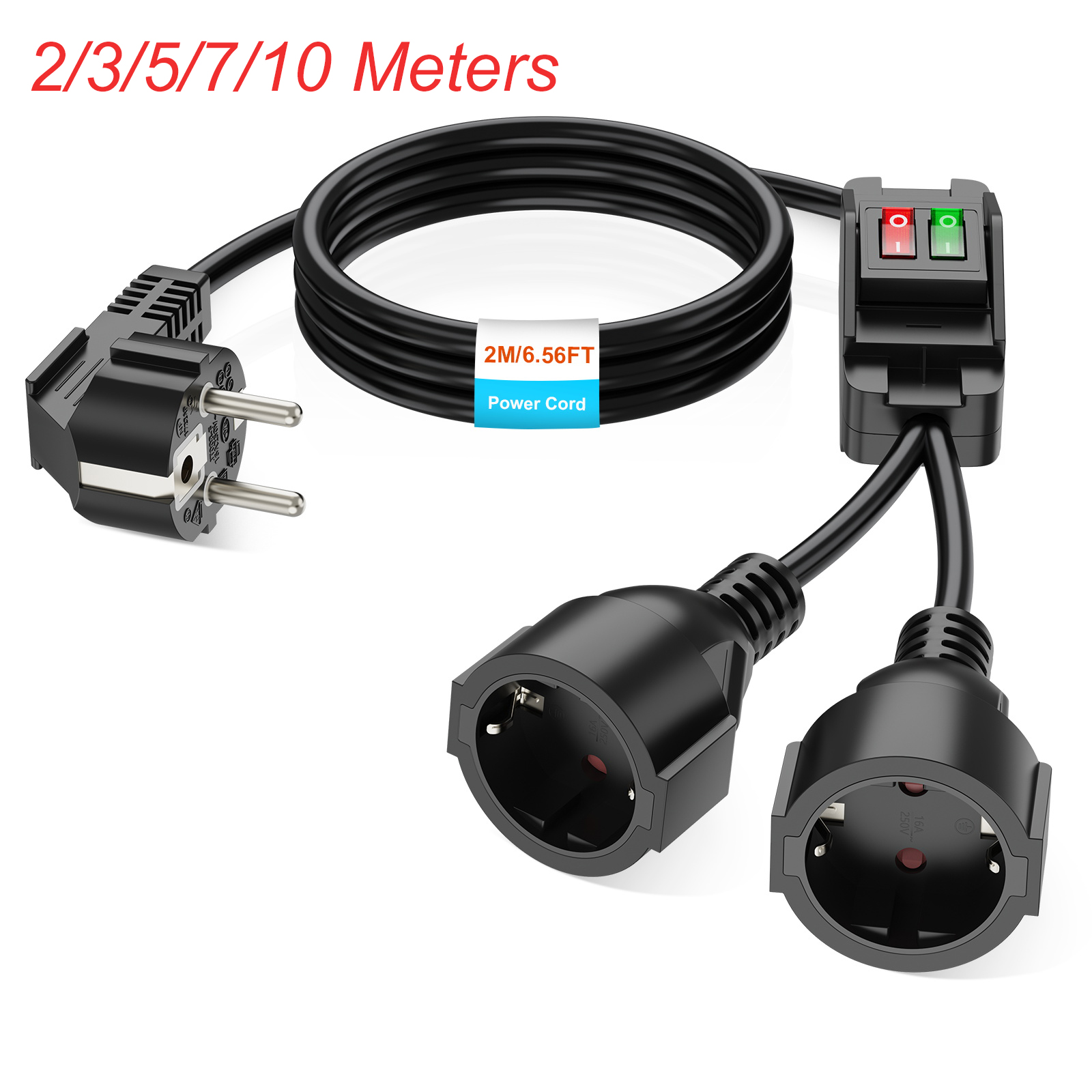 Outdoor Power Extension Cord - สายพ่วงปลั๊กไฟแบบ EU พร้อมสวิตช์เปิด/ปิด สายไฟยาว 0.4/2/3/5/7/10 เมตร