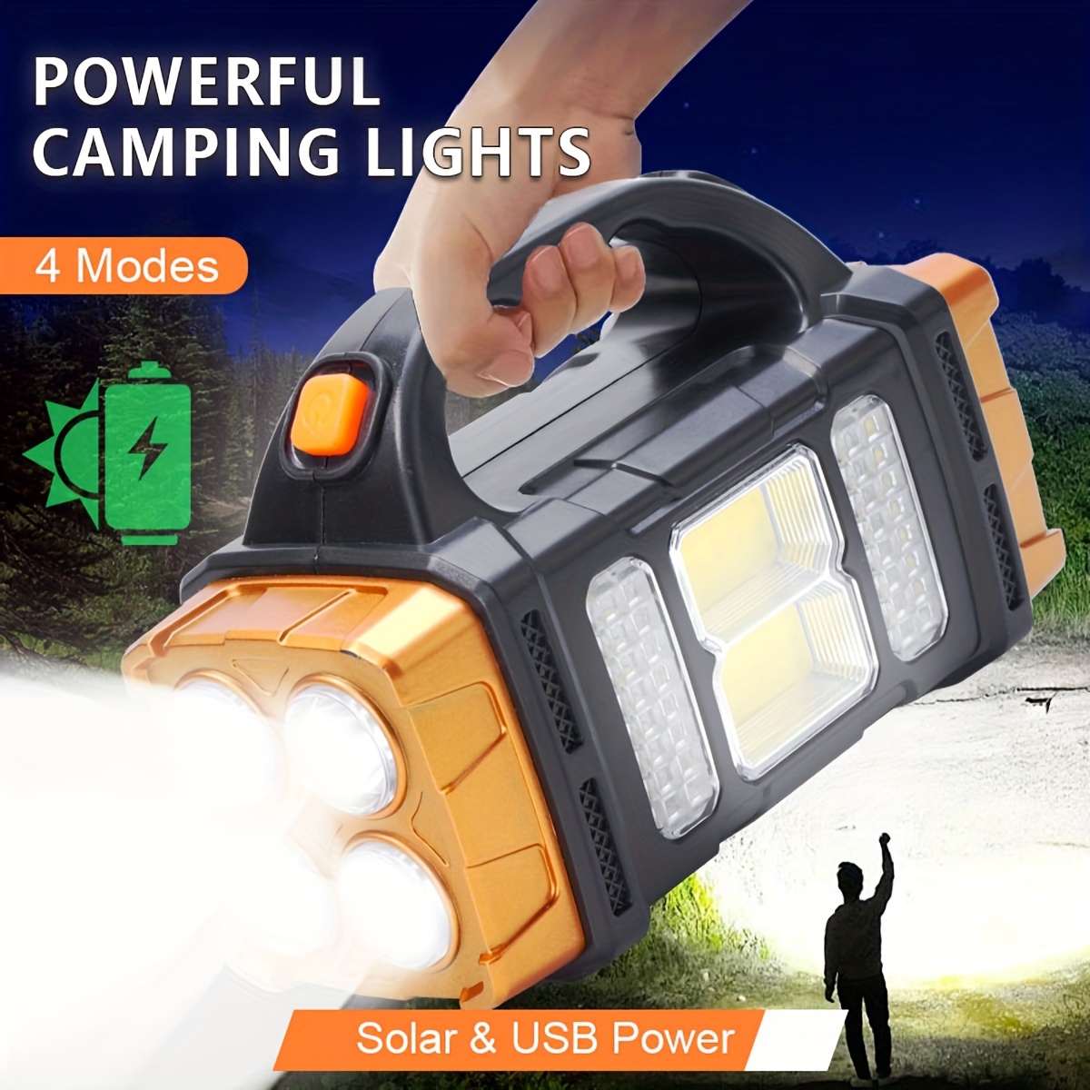 Outdoor Power Bank - อัพเกรดใหม่ ไฟฉาย LED พลังงานแสงอาทิตย์แบบชาร์จไฟได้ กำลังสูง พร้อมพาวเวอร์แบงค์