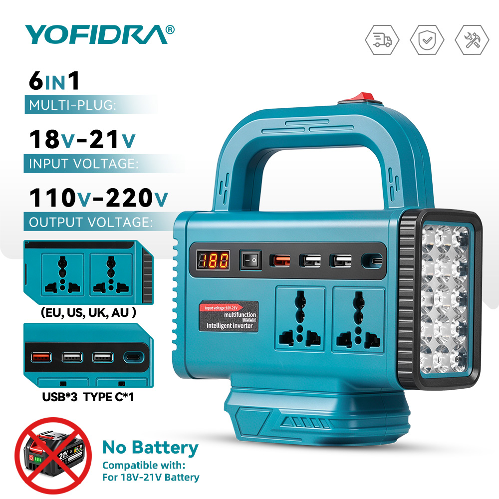Outdoor Power Inverter - อินเวอร์เตอร์พกพา YOFIDRA 220V สำหรับใช้งานกลางแจ้ง พร้อมพอร์ต USB