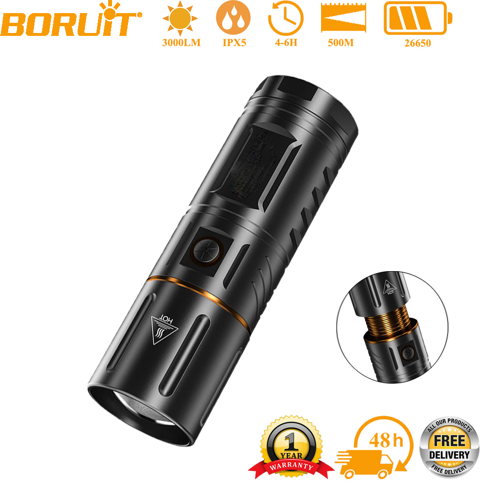 Outdoor Power Bank - BORUiT อัลตร้าไบรท์ 3000LM ไฟฉาย LED 26650
