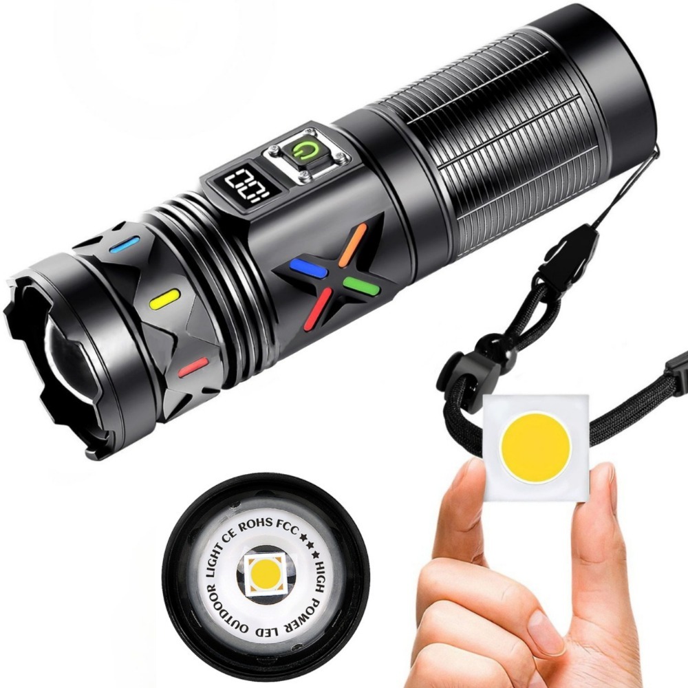 Outdoor Power Meter - ไฟฉาย LED พลังงานสูงแบบยืดหดได้ ซูมได้ ชาร์จ USB