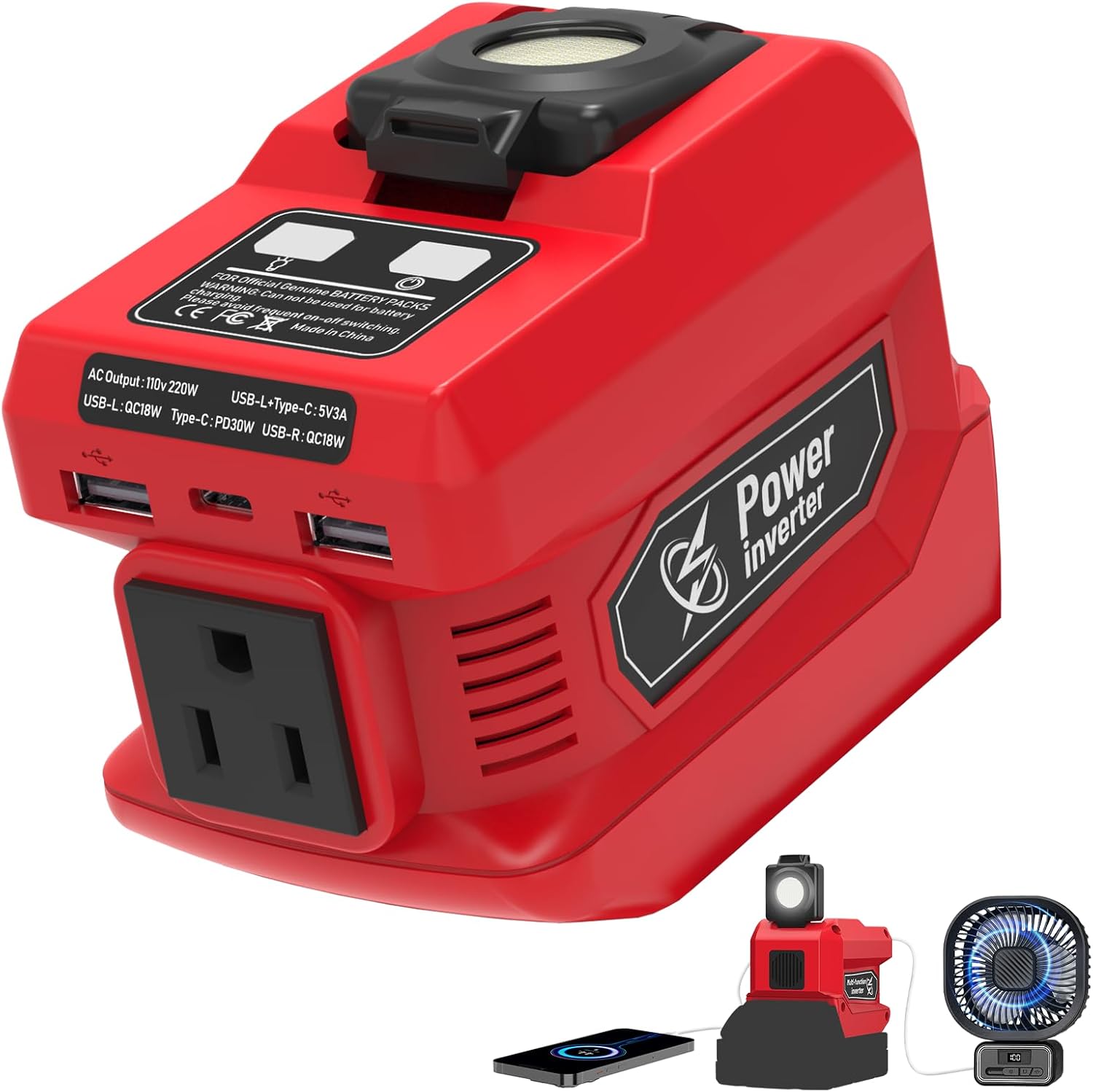 Outdoor Power Inverter - Kzreect 220W พาวเวอร์อินเวอร์เตอร์ ใช้ได้กับแบตเตอรี่มิล-เวย์-คีย์ 18V, 18V