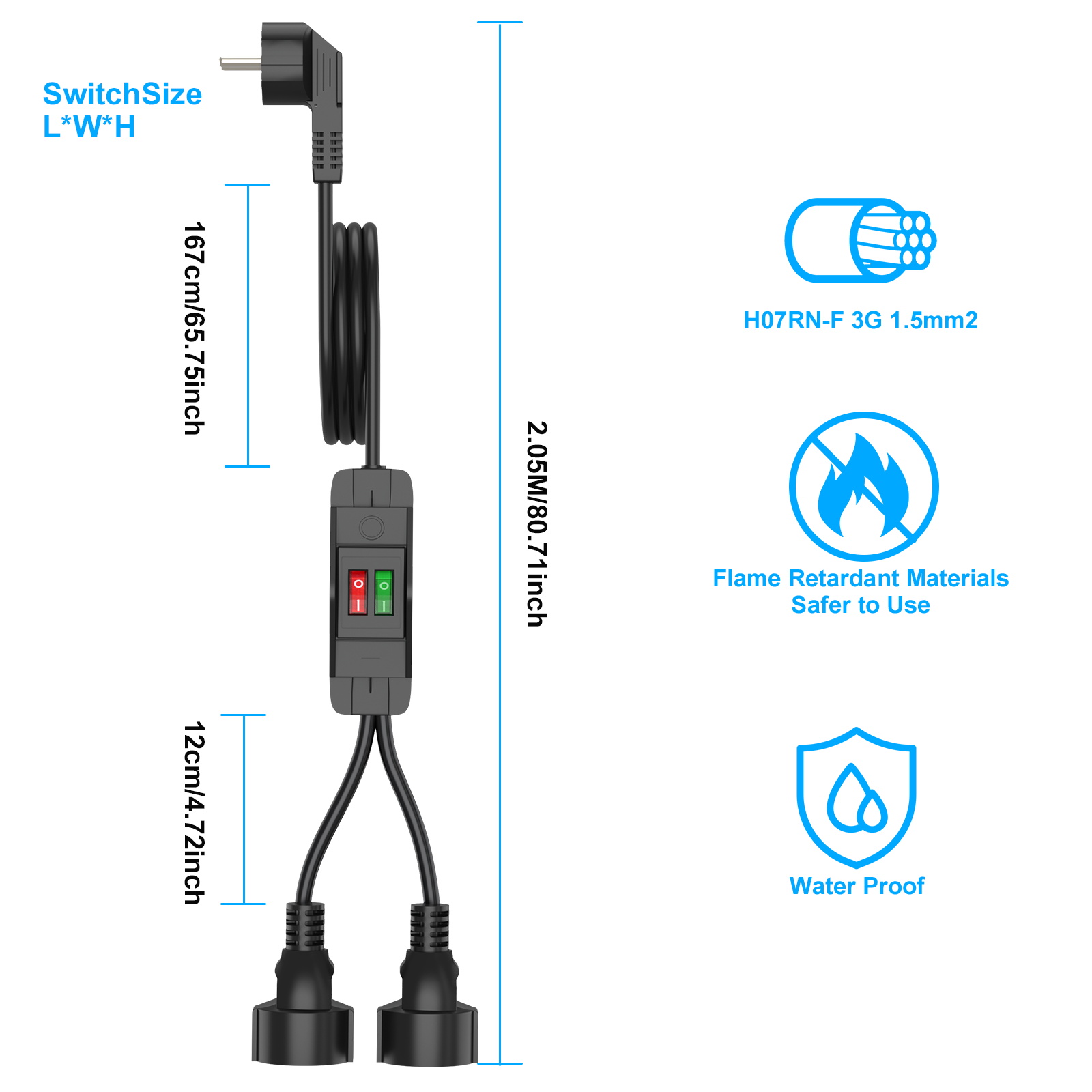สายพ่วงปลั๊กไฟแบบ EU พร้อมสวิต - Outdoor Power Extension Cord บทวิจารณ์และราคา